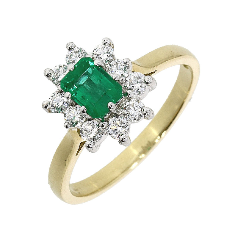 18ct Gold Octagonal Emerald & Diamond Cluster Ring