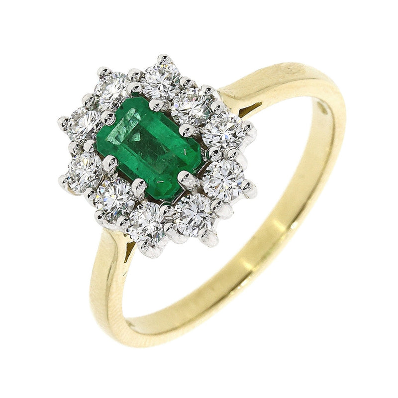 18ct Gold Octagonal Emerald and Diamond Ring