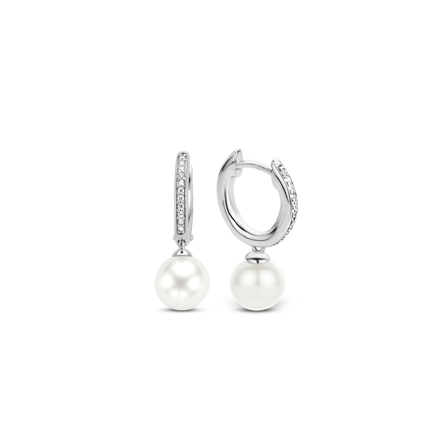 Ti Sento Silver CZ Pearl Drop Hoop Earrings 7696PW