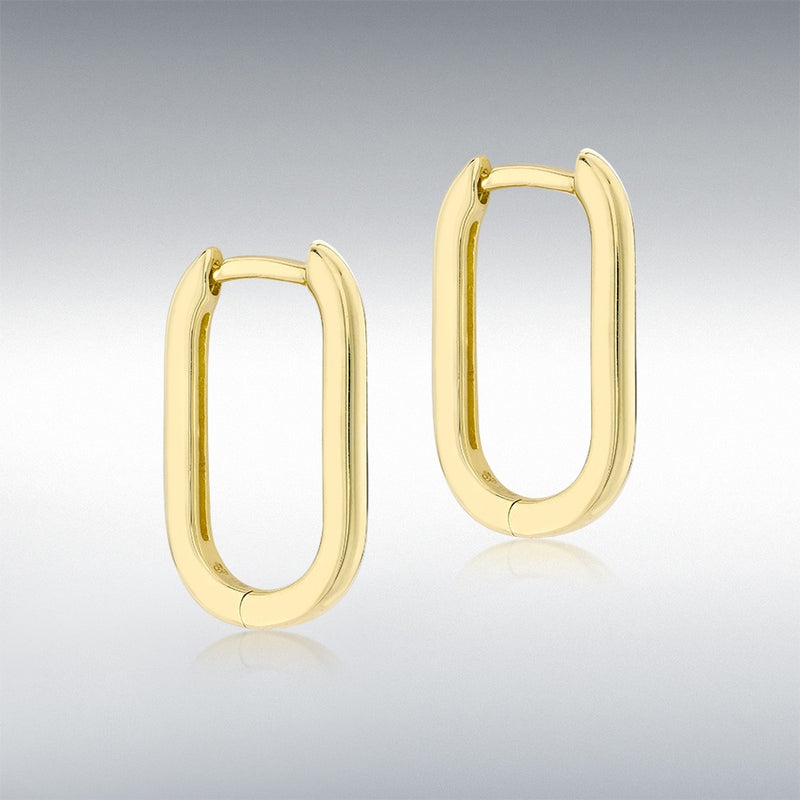 9CT Yellow Gold Rectangular Medium Hoop Earrings 1.53.9991