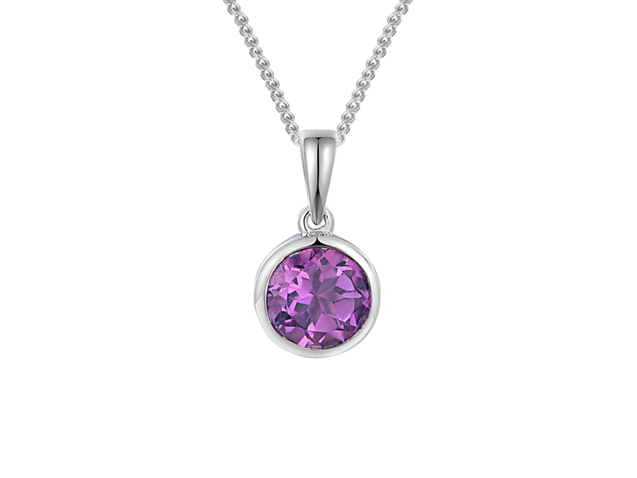 Silver 6mm Round Amethyst Rubover Necklace 5004PSILAM