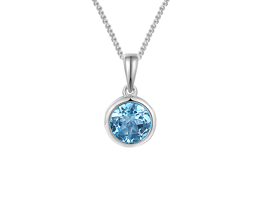 Silver 6mm Blue Topaz Rubover Necklace 5004PSILBT