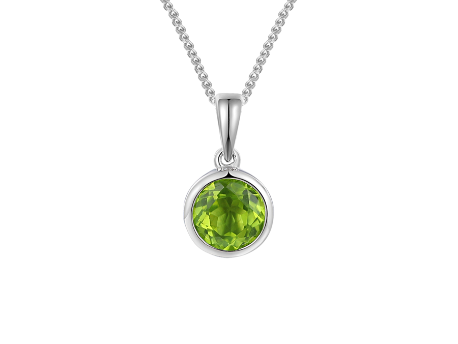 Silver 6mm Round Peridot Rubover necklace 5004PSILPER