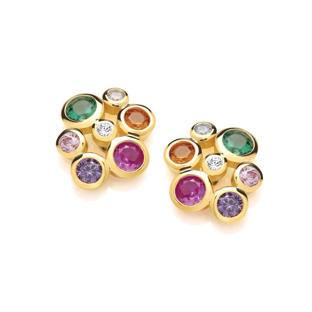 Gold Plated Rainbow Dance CZ Bubble Earrings 50260GRA