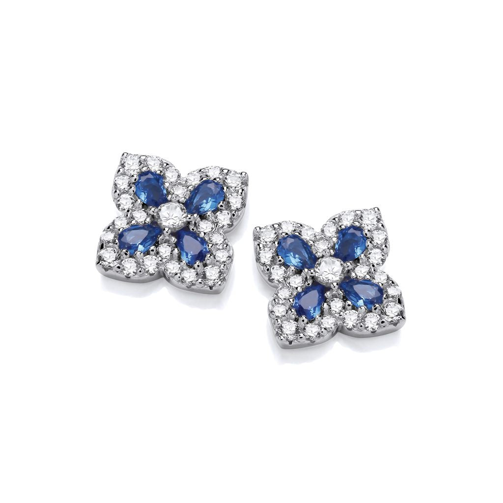 Silver Sapphire Blue CZ Clover Earrings 50341B