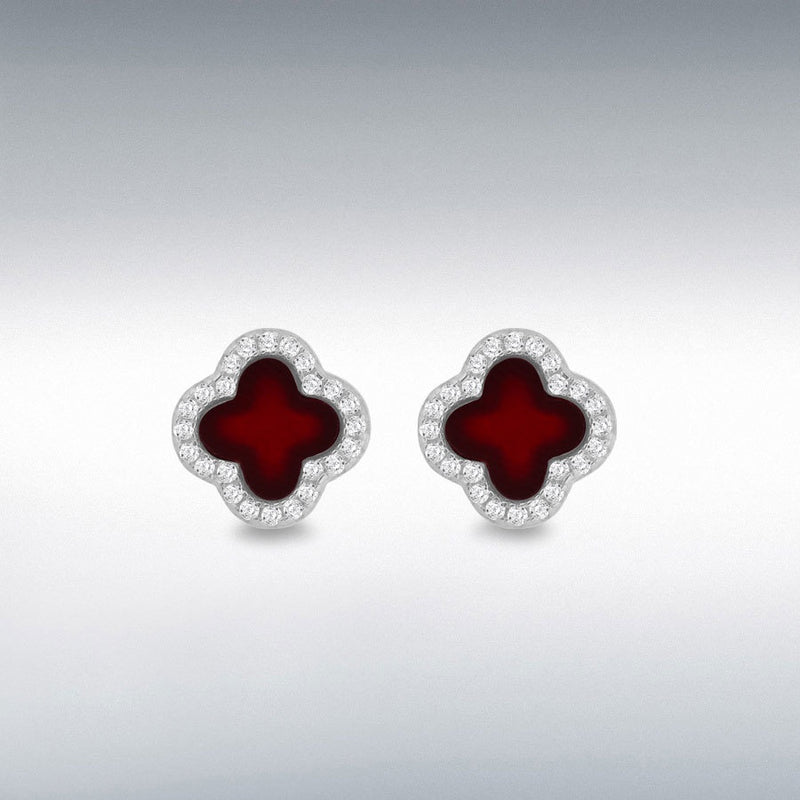 Sterling Silver Clover Red Agate Earrings