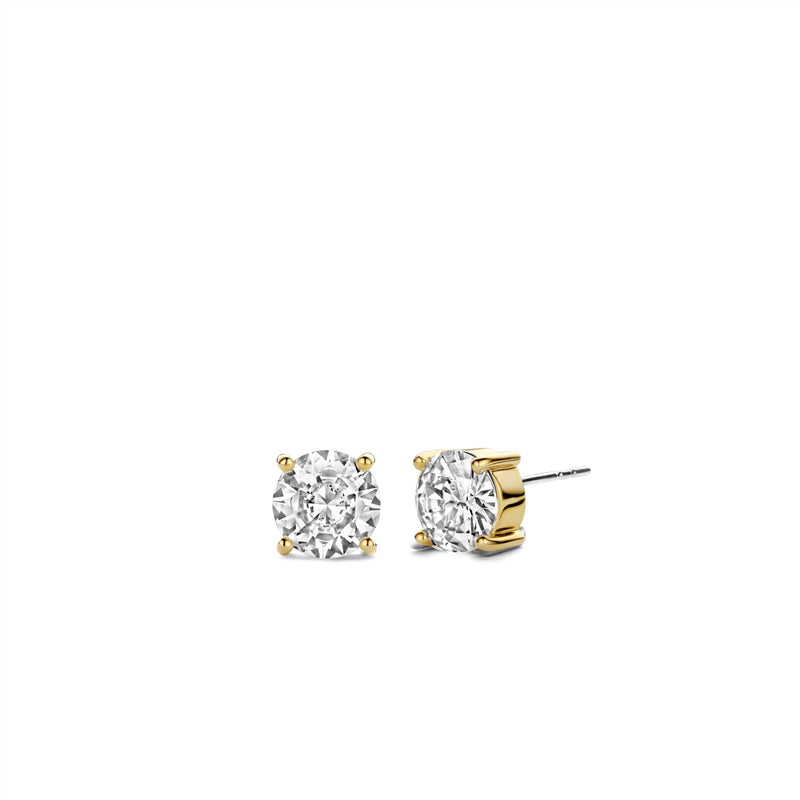 Ti Sento Gold Tone CZ Solitaire Stud Earrings 7319ZY