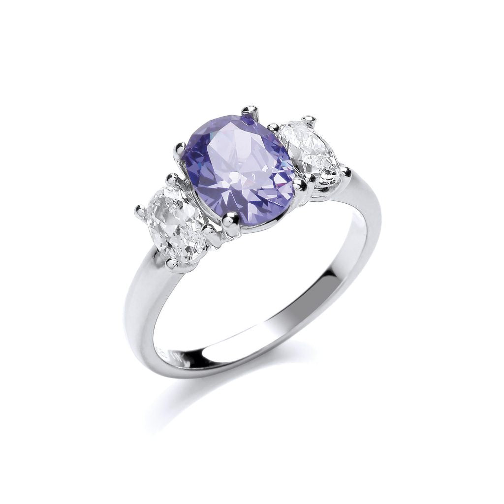 Silver Tanzanite Coloured CZ 3 Stone Ring 7247