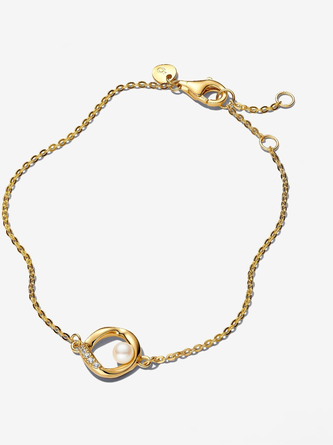 PANDORA Organically Shaped Pavé Circle & Treated Freshwater Cultured Pearl Bracelet YGP 563830C01