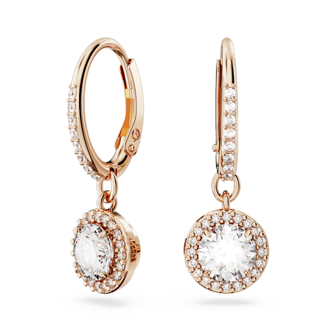 Swarovski Una Angelic drop earrings Round cut, Pavé, White, 18k rose gold plated 5638769