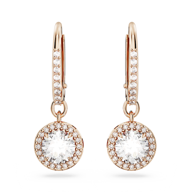 Swarovski Una Angelic drop earrings Round cut, Pavé, White, 18k rose gold plated 5638769