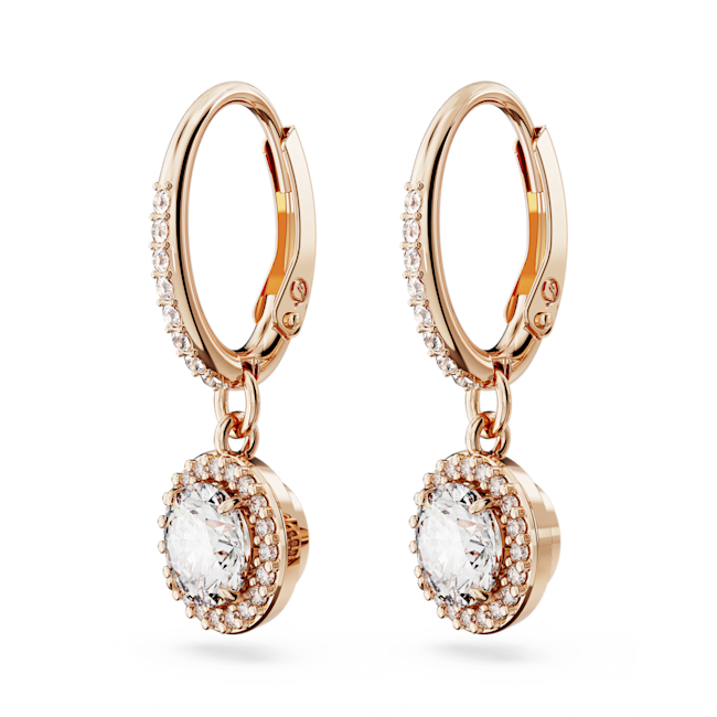 Swarovski Una Angelic drop earrings Round cut, Pavé, White, 18k rose gold plated 5638769