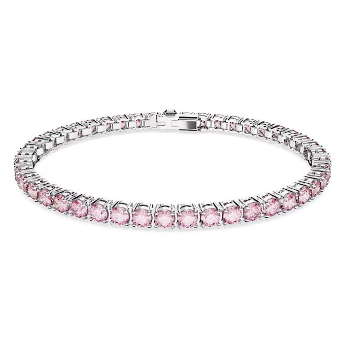 SWAROVSKI Matrix Tennis Bracelet Round cut, Pink, Rhodium Plated 5648932