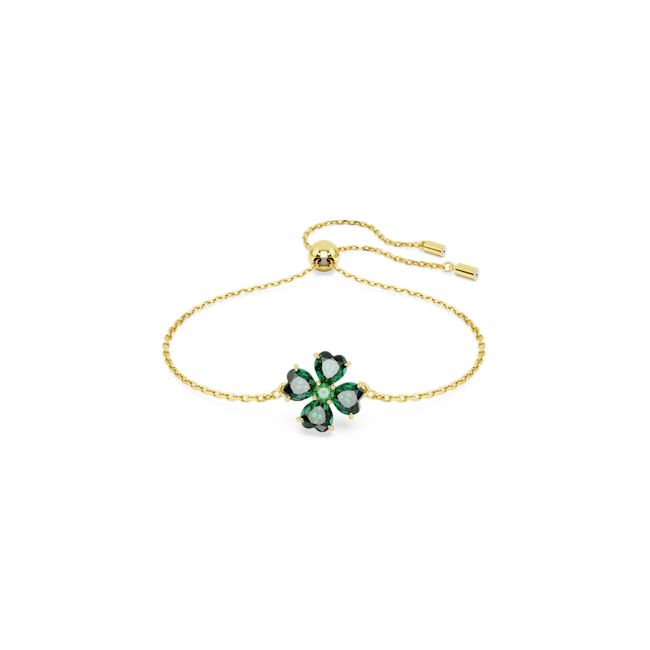 Swarovski Idyllia bracelet, Mixed cuts, Clover, Green, Gold-tone plated 5666585