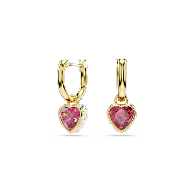 Swarovski Chroma Heart Drop Hoop Earrings Red Gold Tone 5684760