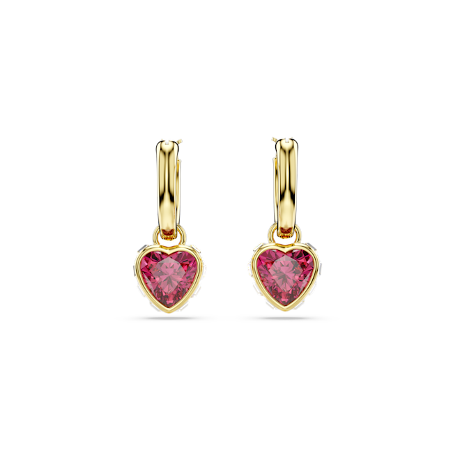 Swarovski Chroma Heart Drop Hoop Earrings Red Gold Tone 5684760