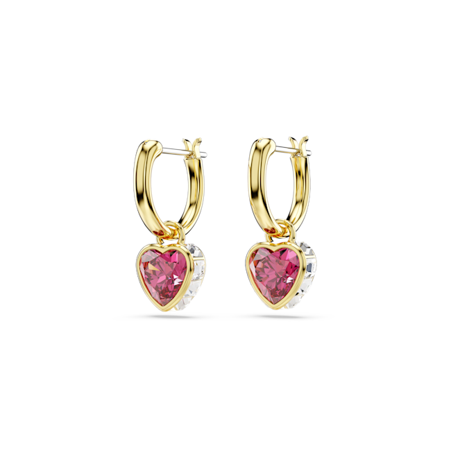 Swarovski Chroma Heart Drop Hoop Earrings Red Gold Tone 5684760