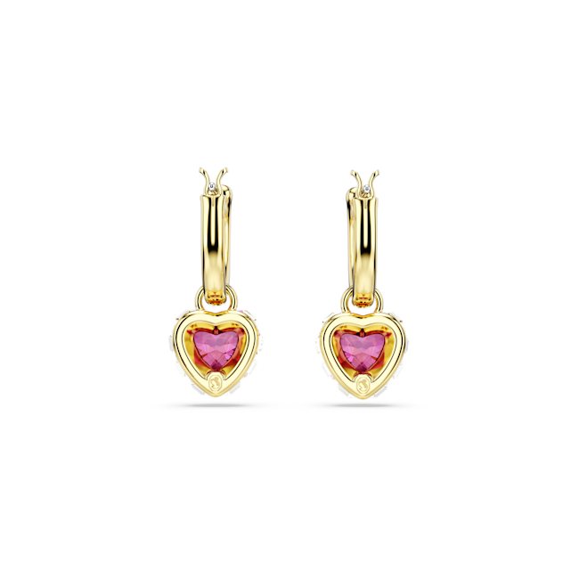 Swarovski Chroma Heart Drop Hoop Earrings Red Gold Tone 5684760