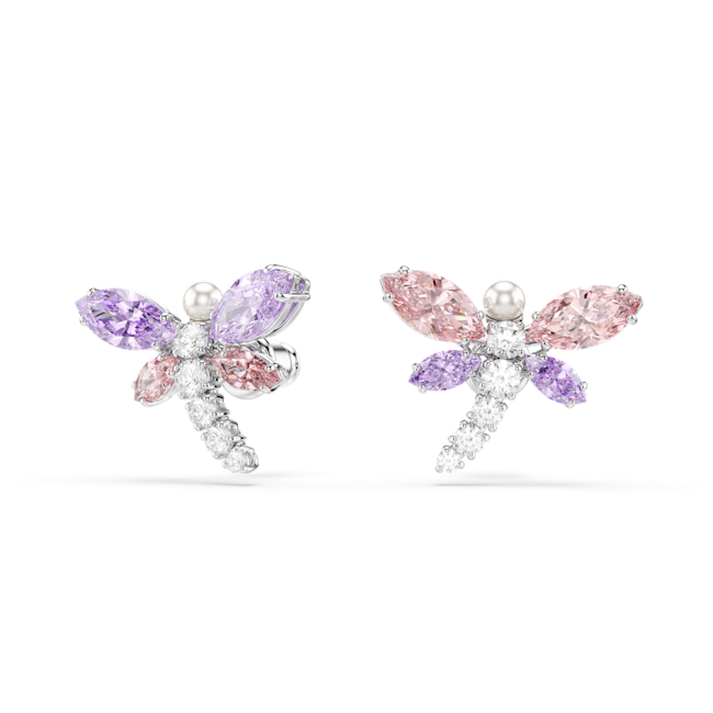 Swarovski Ariana Grande x Swarovski stud earrings, Mixed cuts, Dragonfly, Multicolored, Rhodium plated 5737371