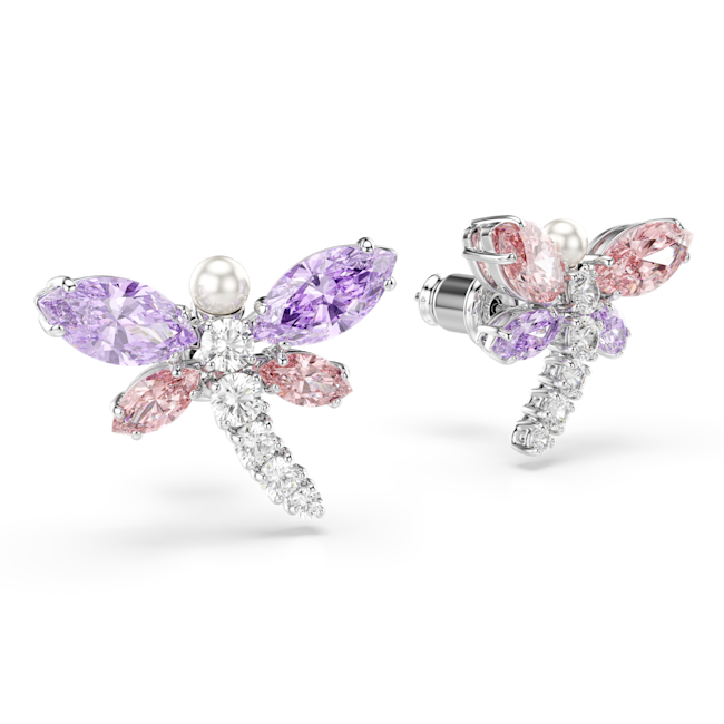Swarovski Ariana Grande x Swarovski stud earrings, Mixed cuts, Dragonfly, Multicolored, Rhodium plated 5737371