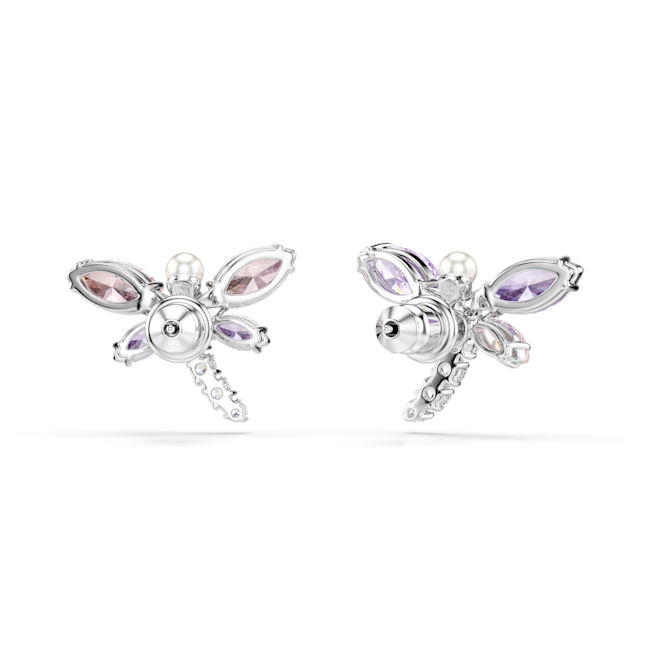 Swarovski Ariana Grande x Swarovski stud earrings, Mixed cuts, Dragonfly, Multicolored, Rhodium plated 5737371