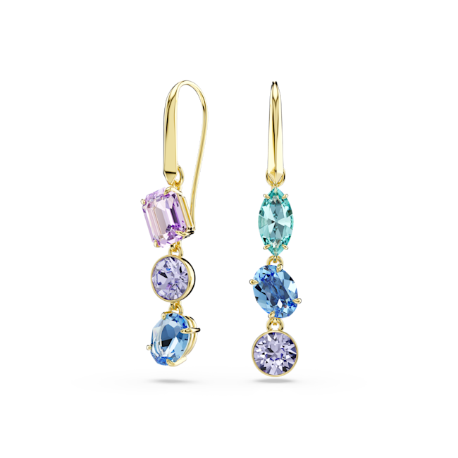 Swarovski Gema drop earrings Asymmetrical design, Mixed cuts, Multicoloured, Gold-tone plated 5747917