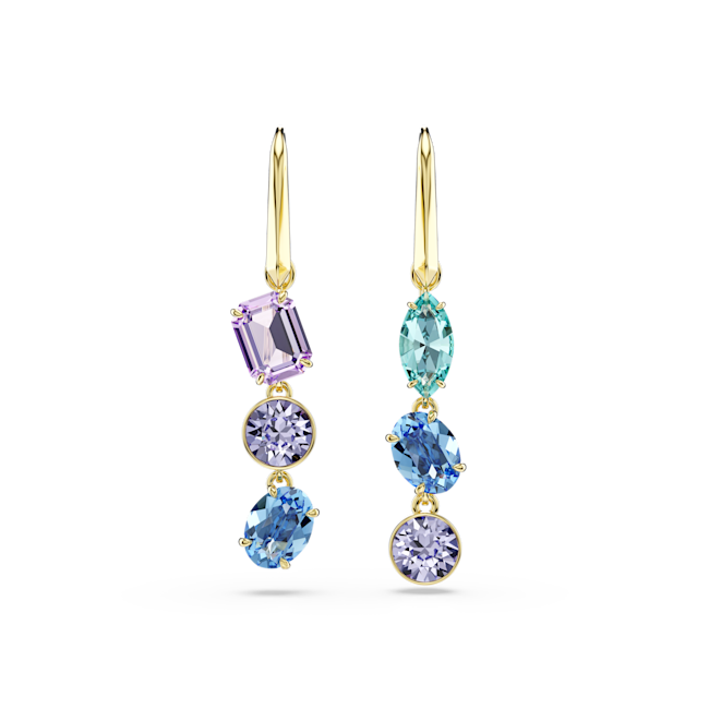 Swarovski Gema drop earrings Asymmetrical design, Mixed cuts, Multicoloured, Gold-tone plated 5747917