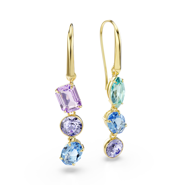 Swarovski Gema drop earrings Asymmetrical design, Mixed cuts, Multicoloured, Gold-tone plated 5747917