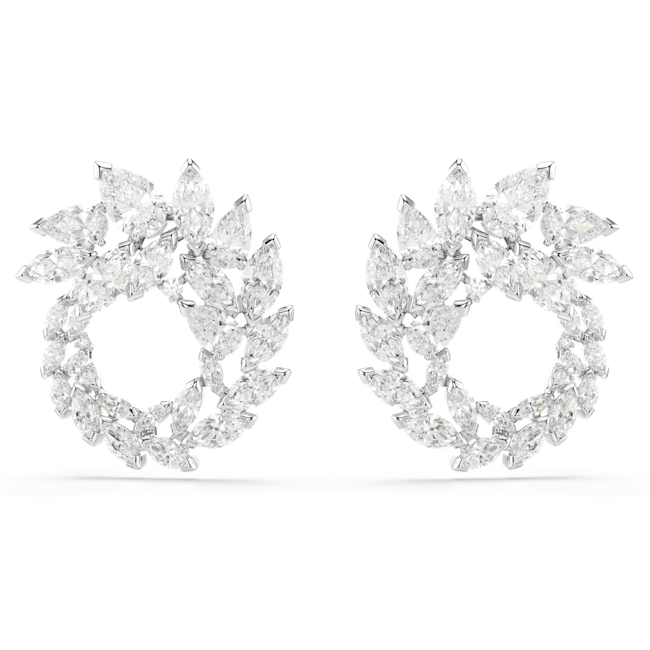 SWAROVSKI Mesmera hoop earrings, Marquise cut, White, Rhodium plated 5748008