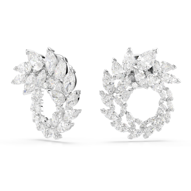 SWAROVSKI Mesmera hoop earrings, Marquise cut, White, Rhodium plated 5748008