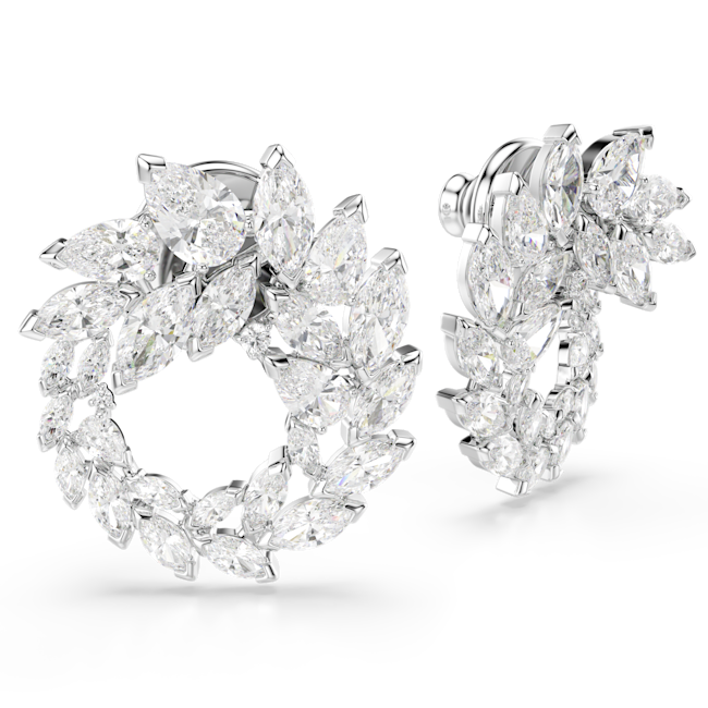 SWAROVSKI Mesmera hoop earrings, Marquise cut, White, Rhodium plated 5748008