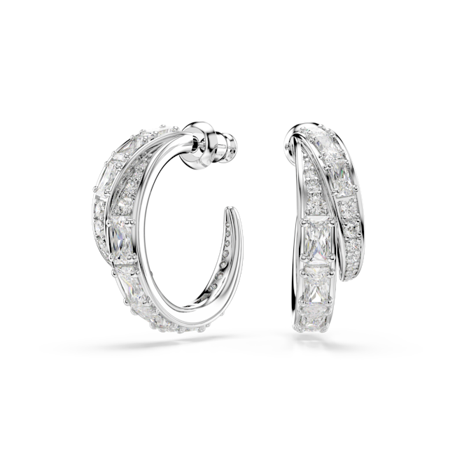 SWAROVSKI Vienna hoop earrings, Mixed cuts, White, Rhodium plated 5749069