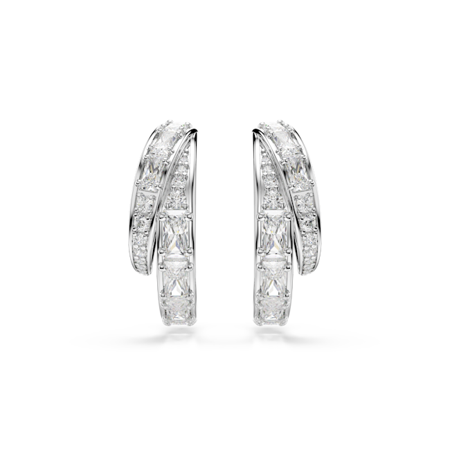 SWAROVSKI Vienna hoop earrings, Mixed cuts, White, Rhodium plated 5749069