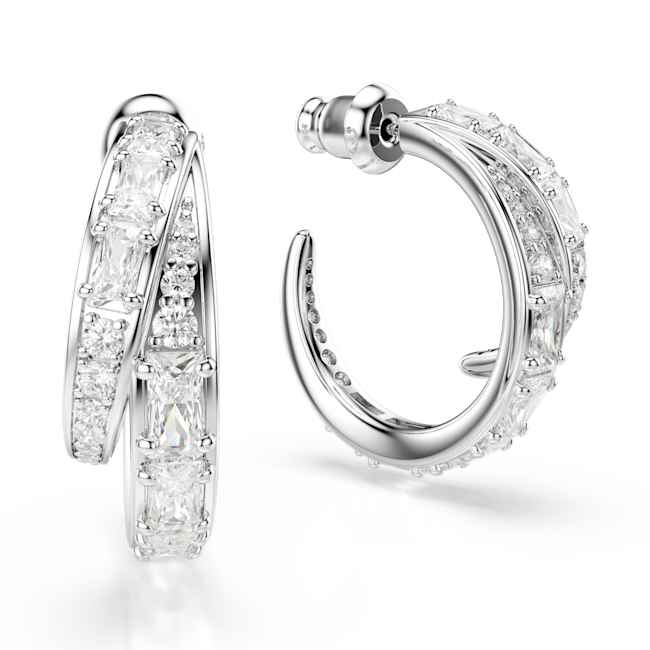 SWAROVSKI Vienna hoop earrings, Mixed cuts, White, Rhodium plated 5749069
