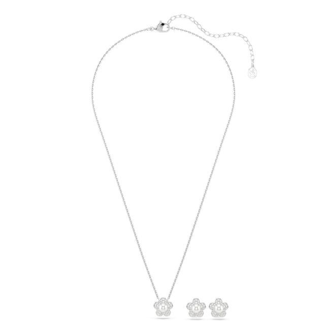 Swarovski Ariana Grande x Swarovski set, Crystal pearl, Round cut, Flower, White, Rhodium plated 5749180