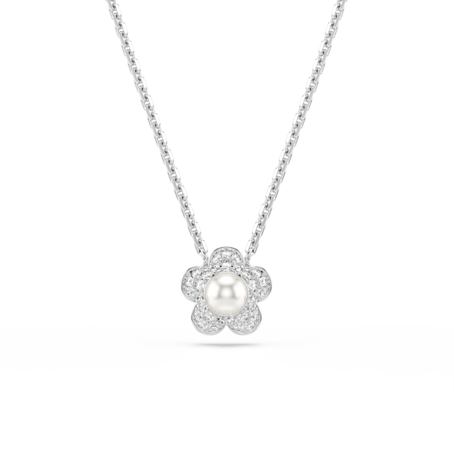 Swarovski Ariana Grande x Swarovski set, Crystal pearl, Round cut, Flower, White, Rhodium plated 5749180