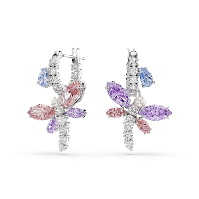 Swarovski Ariana Grande x Swarovski drop earrings, Mixed cuts, Dragonfly, Multicolored, Rhodium plated 5749185