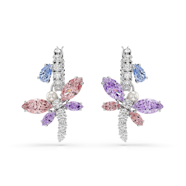 Swarovski Ariana Grande x Swarovski drop earrings, Mixed cuts, Dragonfly, Multicolored, Rhodium plated 5749185