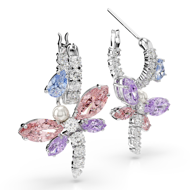 Swarovski Ariana Grande x Swarovski drop earrings, Mixed cuts, Dragonfly, Multicolored, Rhodium plated 5749185