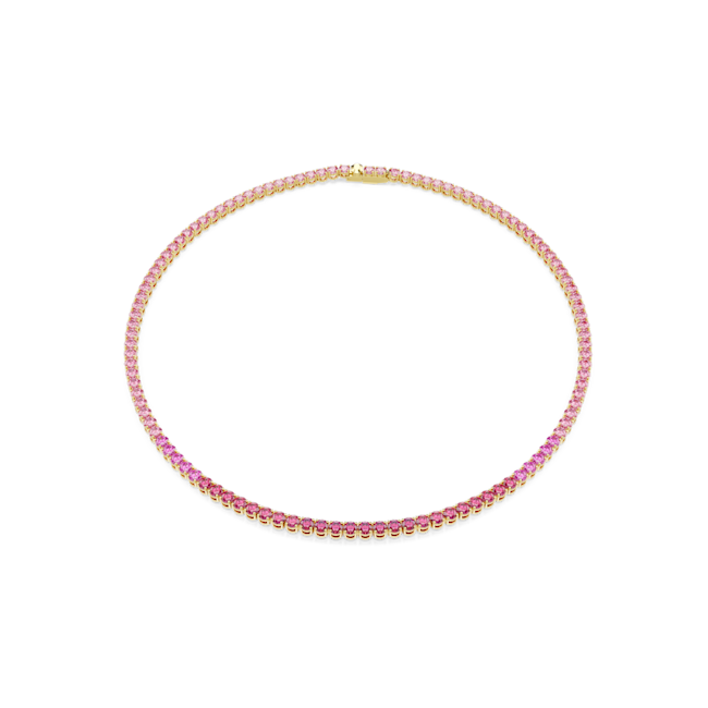 Swarovski Matrix Tennis necklace Round cut, Pink, Gold-tone plated 5751762