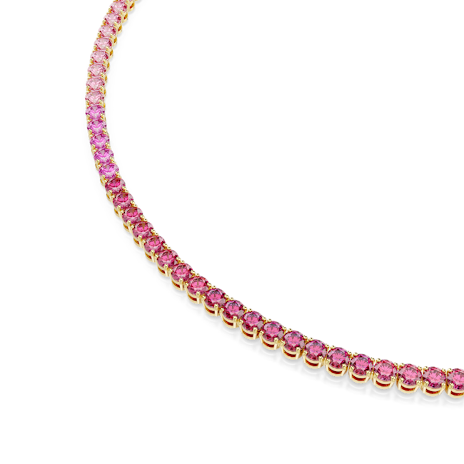 Swarovski Matrix Tennis necklace Round cut, Pink, Gold-tone plated 5751762
