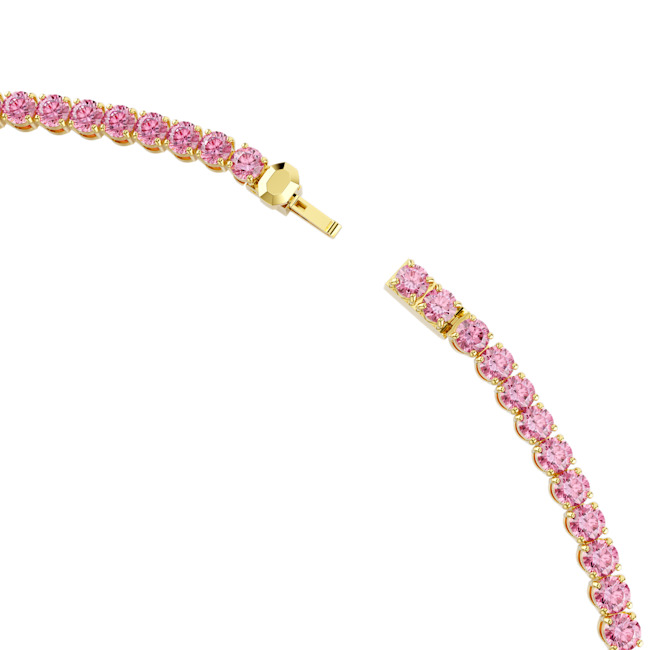 Swarovski Matrix Tennis necklace Round cut, Pink, Gold-tone plated 5751762
