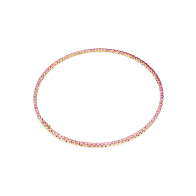 Swarovski Matrix Tennis necklace Round cut, Pink, Gold-tone plated 5751762