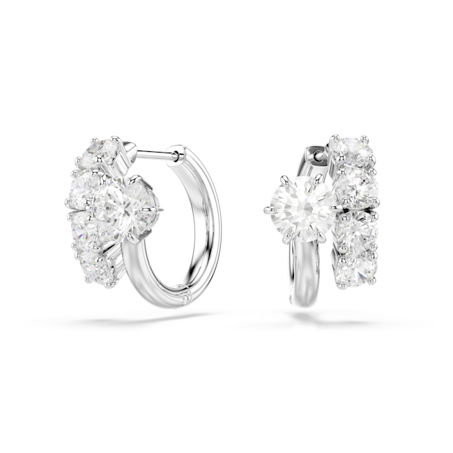 SWAROVSKI Matrix hoop earrings, Round cut, White, Rhodium plated 5753572