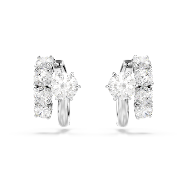 SWAROVSKI Matrix hoop earrings, Round cut, White, Rhodium plated 5753572