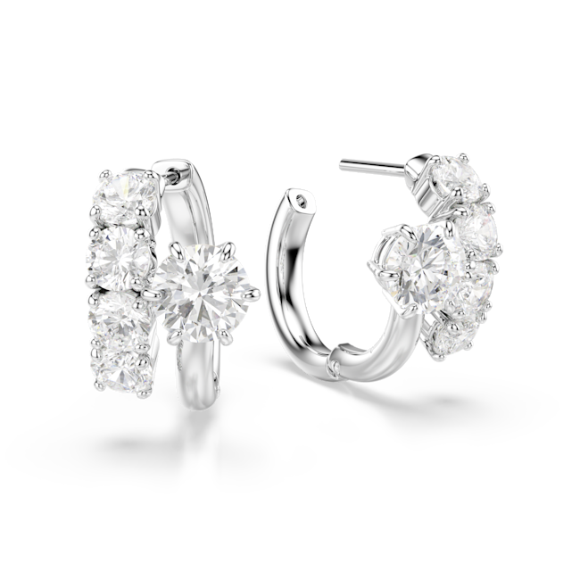 SWAROVSKI Matrix hoop earrings, Round cut, White, Rhodium plated 5753572