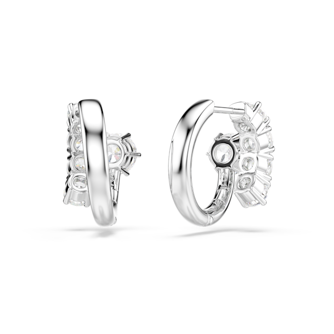 SWAROVSKI Matrix hoop earrings, Round cut, White, Rhodium plated 5753572