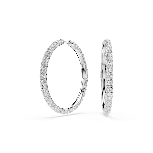 SWAROVSKI Dextera hoop earrings, Round cut, White, Rhodium plated 5754156