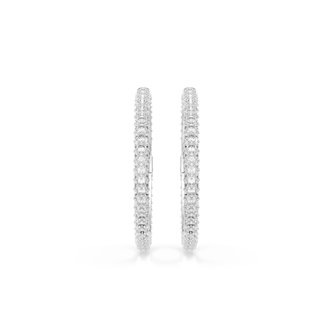 SWAROVSKI Dextera hoop earrings, Round cut, White, Rhodium plated 5754156
