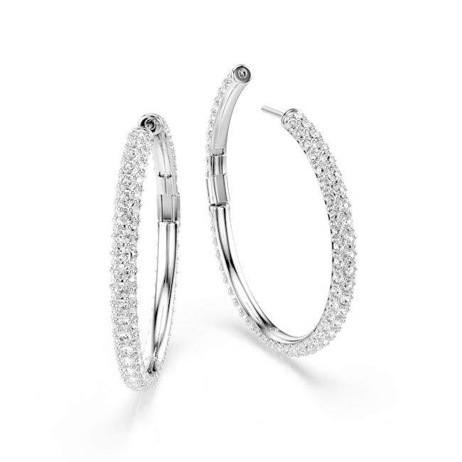 SWAROVSKI Dextera hoop earrings, Round cut, White, Rhodium plated 5754156